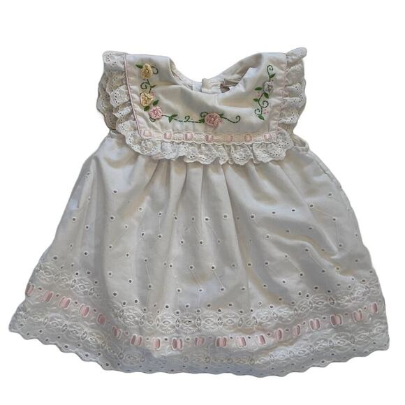 VTG B.T. Kids Girl's White Ruffle Eyelet Embroidered Floral Dress, 6-9 mos. - Picture 1 of 8